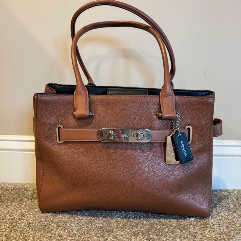 Coach Swagger Pebble Leather Carryall Large Satchel Saddle